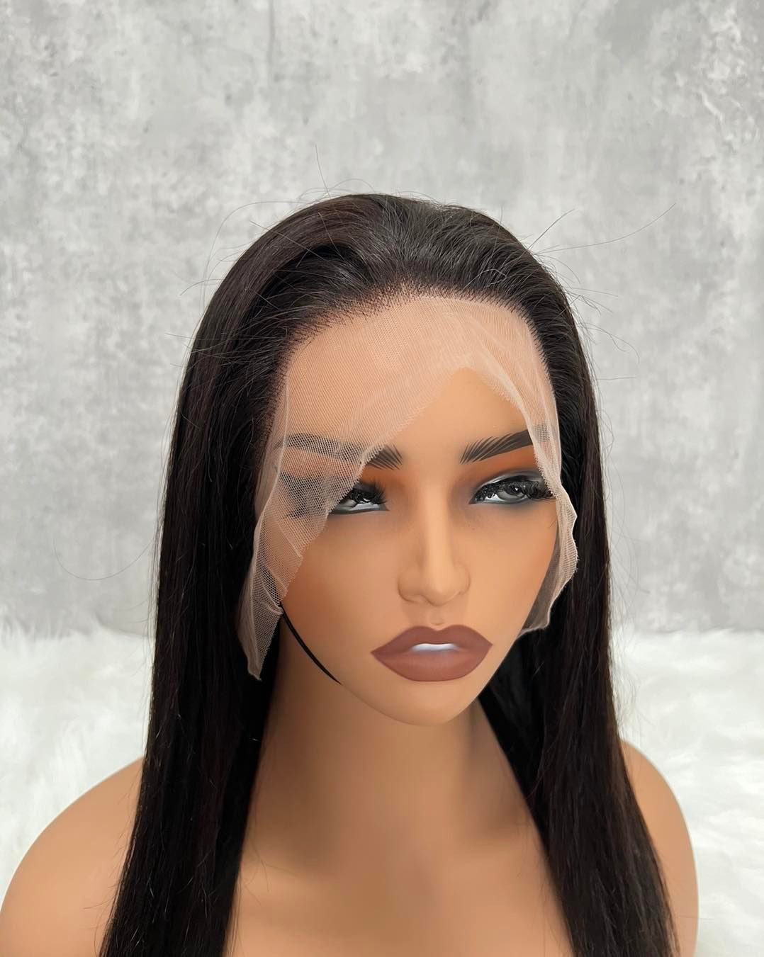 Black Bone Straight 360 Transparent Frontal Closure Wig